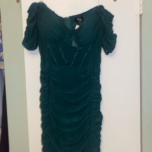 Brand new emerald green ruched off shoulder dress